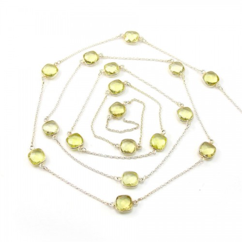 Sterling Silver Chain with Citrine qsuare of 11mm x 50cm 