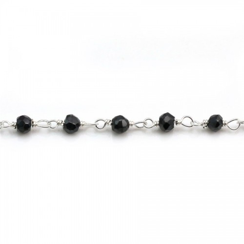 Silver Chain with Black Spinelle  of  3-4mm x 20cm 
