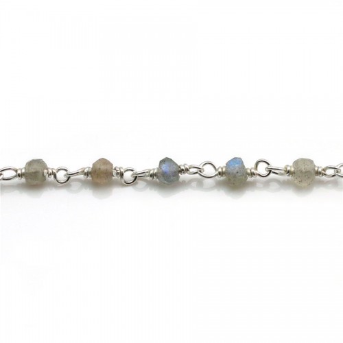 Chaîne Argent avec  Labradorite en 3-4mm x 20cm