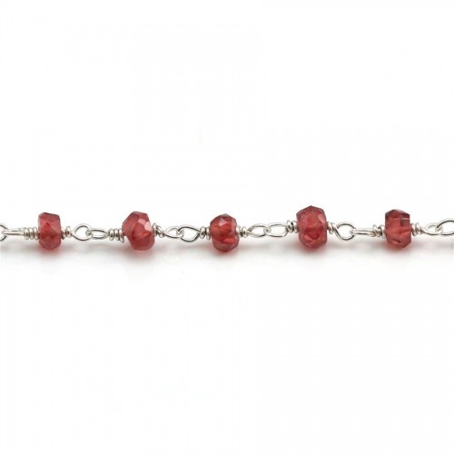 Silver Chain with Garnet  of  3-4mm x 20cm 