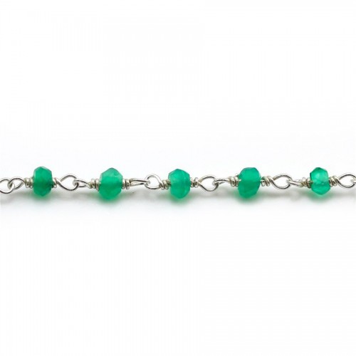 Silver Chain Green Agate with  of  3-4mm x 20cm 
