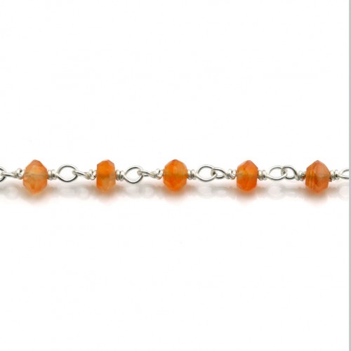 Chaîne Argent avec Cornaline en 3-4mm x 20cm