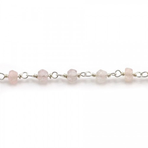 Chaîne Argent avec Quartz Rose en 3-4mm x 20cm