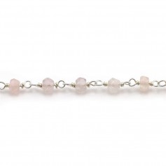 Chaîne Argent avec Quartz Rose en 3-4mm x 20cm