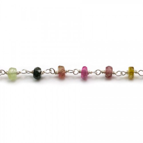 Chaîne Argent avec Tourmaline en 4-5mm x 20cm