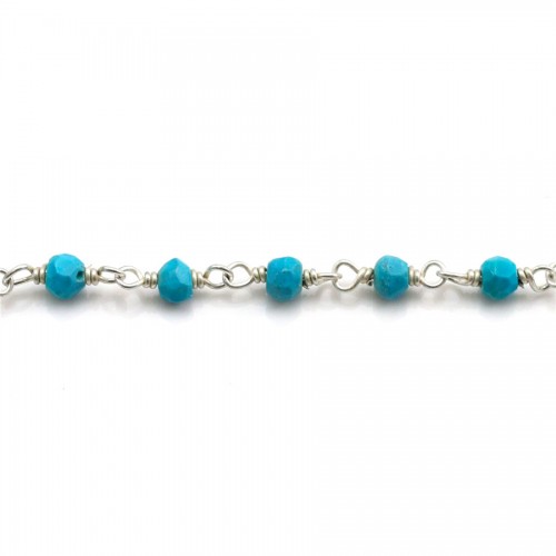 Silver Chain with Turquoise reconstituted of 3-4mm x 20cm 