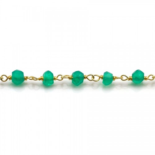 Gold Plated Silver Chain Green Agate with  of  3-4mm x 20cm 