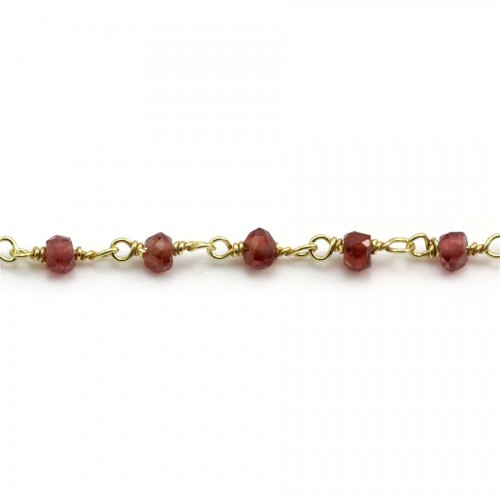 Gold Plated Silver Chain with Garnet  of  3-4mm x 20cm 