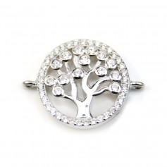 Breloque arbre en argent 925 & zirconium 15mm avec 2 anneaux