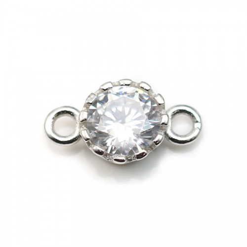 Spacer silver 925  with zirconium oxide round 5.9x10.6mm x 2pcs