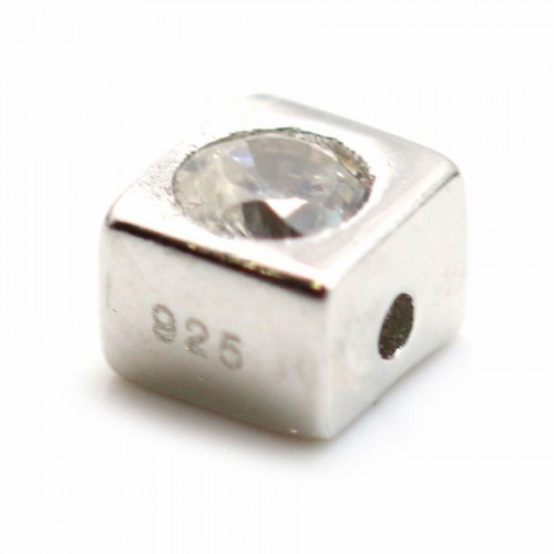 925 Sterling Silver & Zirconium Square Spacer 4mm x 1pc