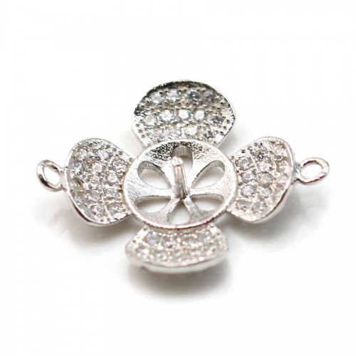 Espaçador de Flor de Prata Rhodium 925 para Conta Semi-Perfurada 18mm x 1pc