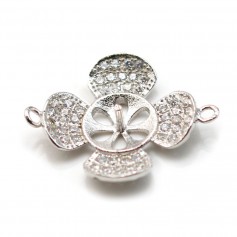 Intercalaire fleur 18mm en argent 925 rhodié pour perle semi-percée  x 1pc