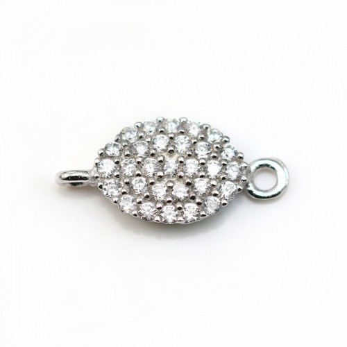 Breloque ovale en argent 925 & zirconium avec 2 anneaux 6x13mm x 1pc