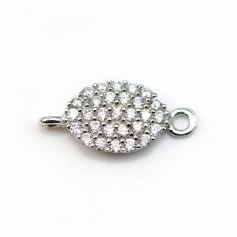 Breloque ovale en argent 925 & zirconium avec 2 anneaux 6x13mm x 1pc