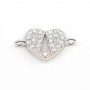 Breloque en argent 925 coeur & zirconium avec 2 anneaux 8x14mm x 1pc