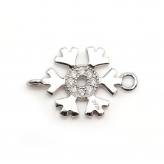 Breloque en argent 925 fleur& zirconium avec 2 anneaux 8x13mm x 1pc