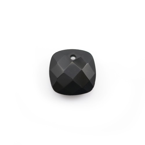 Pendant black agate squared faceted 10mm x 1pc