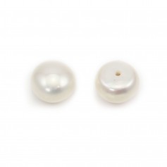 Perles de culture d'eau douce, semi-percée, blanche, bouton, 9-9.5mm x 2pcs