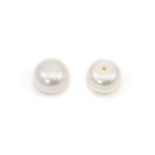 Perle de culture d'eau douce, semi-percée, blanche, bouton, 8.5-9mm x 2pcs