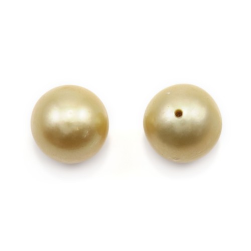 South Sea pearl, half-drilled, champagne, round, 9-10mm