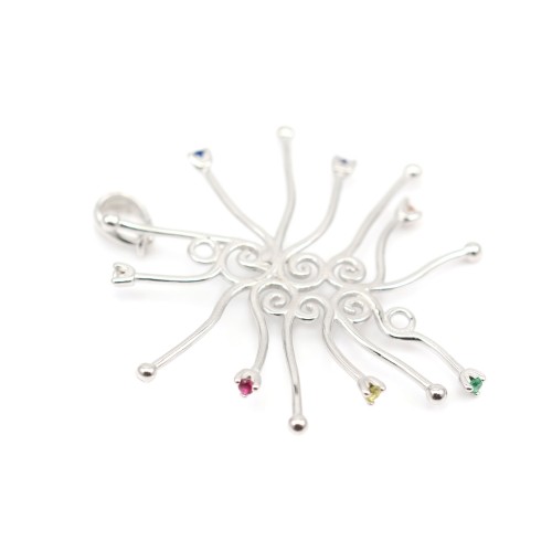 Pendentif en argent 925 rhodié & zirconium multicolore pour perle baroque x 1pc