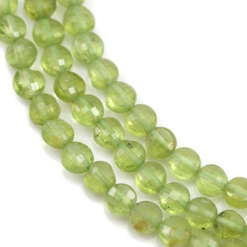 Grüner Peridot, runder flacher Facettenschliff, 4mm x 39cm