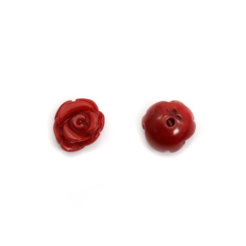 Bambou de mer rouge semi-percée, fleur, 8mm x1pc