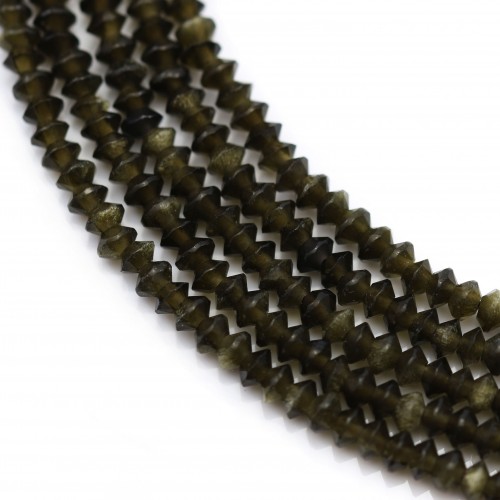 Obsidienne rondelle boulier 2x3mm sur fil 39cm