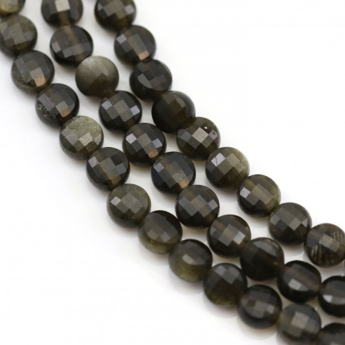 Obsidiana, redonda con facetas planas, 4mm x 39cm