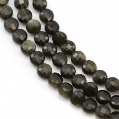Obsidienne, de forme ronde plate facetté, 4mm x 40cm