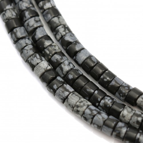 Floco de neve obsidiana, forma redonda Heishi 2x4,5mm x 39cm