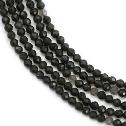 Obsidian black, in shape of round faceted, in size of 2mm x 39cm