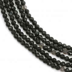 Obsidienne noir, de forme ronde facetté, de taille 2mm x 38cm