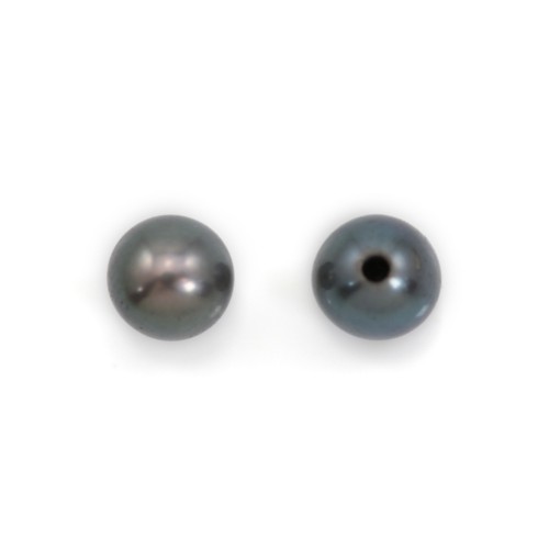 Perles de culture d'eau douce, semi-percée, bleue foncée, ronde,4-4.5mm  x 2pcs