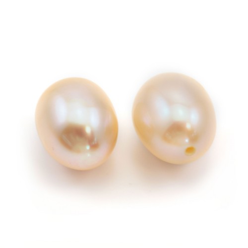Perle de culture d'eau douce saumon, half-percée, ovale 8-8.5mm x 1pc