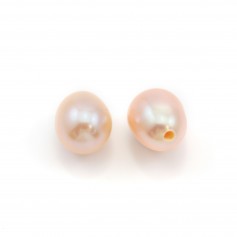 Perles de culture d'eau douce, semi-percée, saumon, ovale, 5-5.5mm x 2pcs