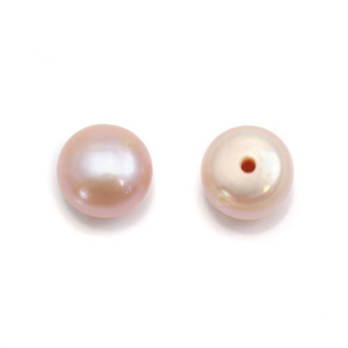 Perles de culture d'eau douce, semi-percée, mauve, bouton, 7-7.5mm x 2pcs