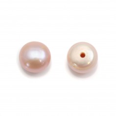 Perles de culture d'eau douce, semi-percée, mauve, bouton, 7-7.5mm x 2pcs