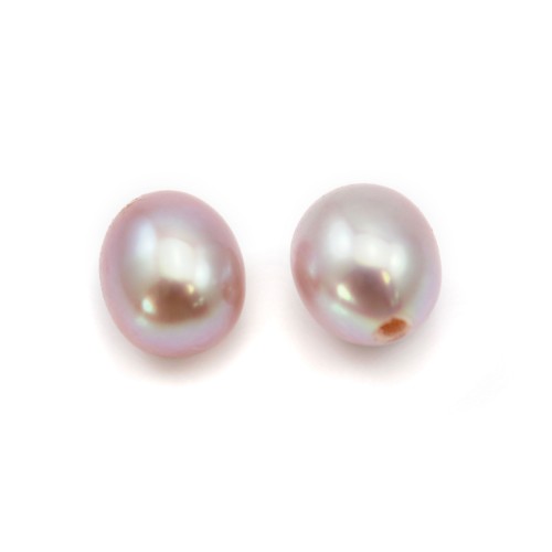 Perles de culture d'eau douce, semi-percée, mauve, ovale, 4-4.5mm  x 2pcs