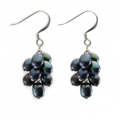 Earring  silver 925 black pearl freshwater in grape shape x 2pcs