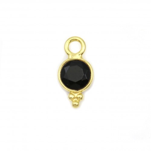 Breloque en Agate noire ronde facettée serti argent 925 doré à l'or fin 5mm x 2pcs