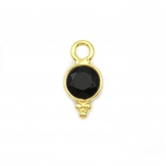 Breloque en Agate noire ronde facettée serti argent 925 doré à l'or fin 5mm x 2pcs