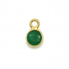 Agate verte ronde facettée sertie sur argent doré 5mm x 2pcs