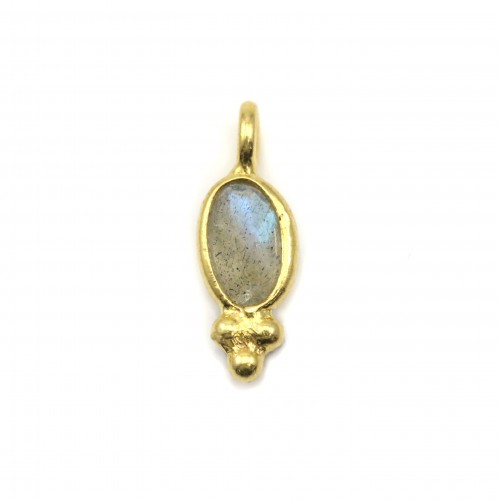 Oval Labradorite charm on 925 sterling silver with gold plating 4x11mm x 1pc