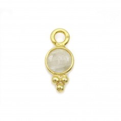 Breloque en Pierre de lune ronde facettée sur argent doré 5mm x 2pcs