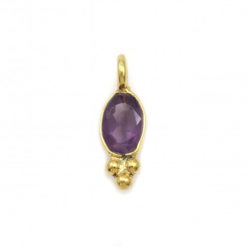 Oval Amethyst on Silver Charm 4x11mm x 2pcs