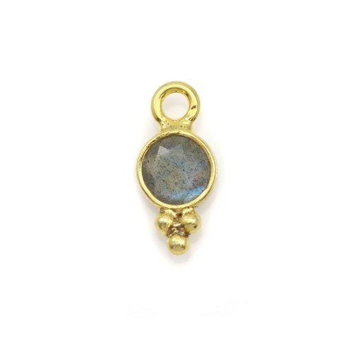 Round faceted Labradorite charm on gold plated silver 5x11mm x 1pc