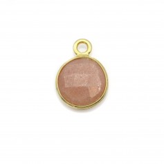 Pierre de soleil ronde facettée sertie sur argent 925 doré à l'or fin 9mm x 1pc