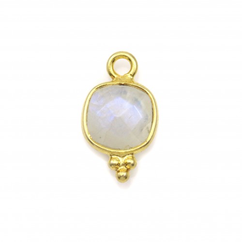 Breloque en Pierre de lune carrée facettée sur argent doré 7mm x 1pc